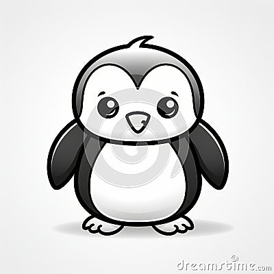 Minimalistic Cartoon Penguin On White Background Cartoon Illustration