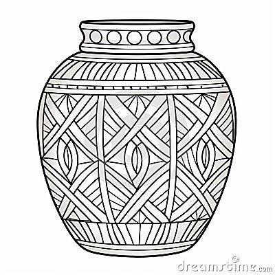 Intricate Glazed Pottery Vase Coloring Page With West African Pattern Stock Photo