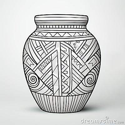 Coloring Page For Kids: West African Pattern Jar With Vector Lines Stock Photo