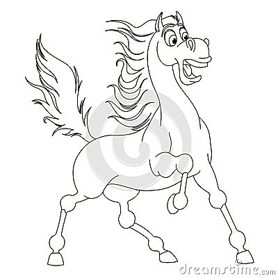 Cute hand drawn fearing horse drawing contour for coloring. Vector Illustration