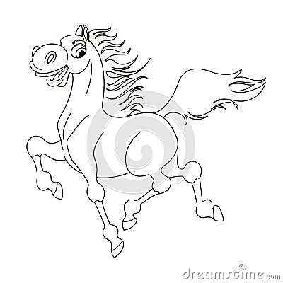 Cute hand drawn running horse drawing contour for coloring. Vector Illustration