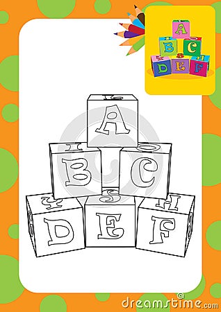 Coloring page. Letter cubes toys Vector Illustration