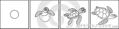 Coloring page. Life cycle of sea turtle Stock Photo