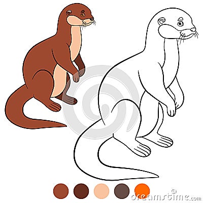 Coloring page. Little cute otter smiles Vector Illustration