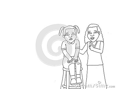 coloring page mother advises her child who is sad Cartoon Illustration