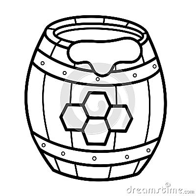 Coloring Page Outline of cartoon barrel of honey. Coloring book for kids Vector Illustration