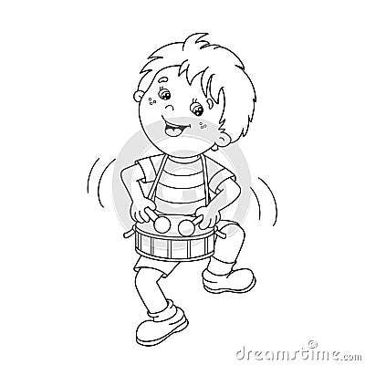 Coloring Page Outline Of cartoon Boy playing the drum. Musical i Vector Illustration