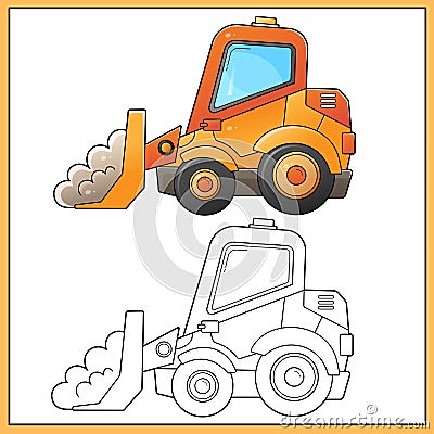 Coloring Page Outline Of cartoon bulldozer. Construction vehicles. Coloring book for kids Vector Illustration