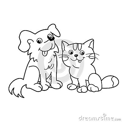 Coloring Page Outline Of cartoon cat with dog. Pets. Coloring book for kids Vector Illustration