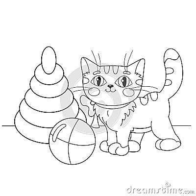 Download Coloring Page Outline Of Cartoon Cat Playing With Toys ...