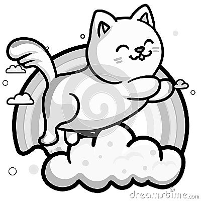 Coloring page outline of cartoon Colorful printable Cute cat unicorn or anime cat coloring pages for children kids and adults. Vector Illustration