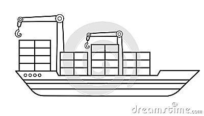 Coloring page outline of cartoon container ship. Vector image on white background. Coloring book of transport for kids Vector Illustration