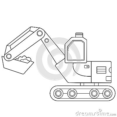 Coloring Page Outline Of cartoon crawler excavator. Construction vehicles. Coloring book for kids Vector Illustration