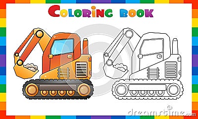 Coloring Page Outline Of cartoon crawler excavator. Construction vehicles. Coloring book for kids Vector Illustration