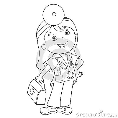 Download Coloring Page Outline Of Cartoon Doctor With First Aid Kit Stock Vector - Image: 73292412
