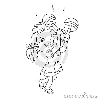 Coloring Page Outline Of cartoon girl playing the maracas Vector Illustration