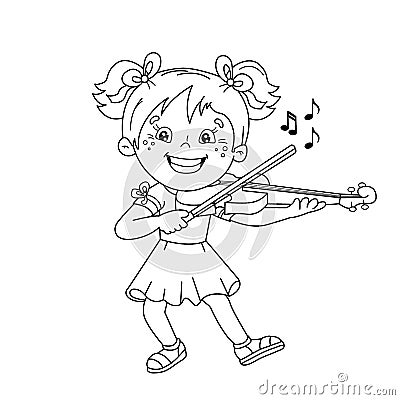 Coloring Page Outline Of cartoon girl playing the violin Vector Illustration