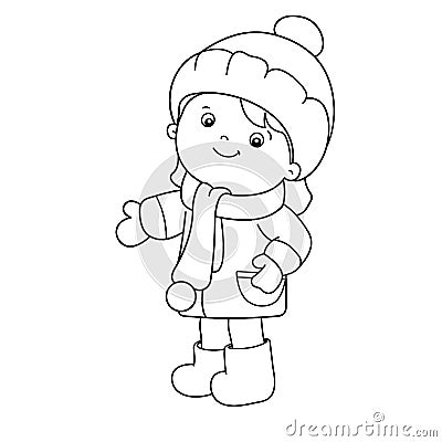 Coloring Page Outline Of cartoon girl. Winter. Coloring book for kids Vector Illustration