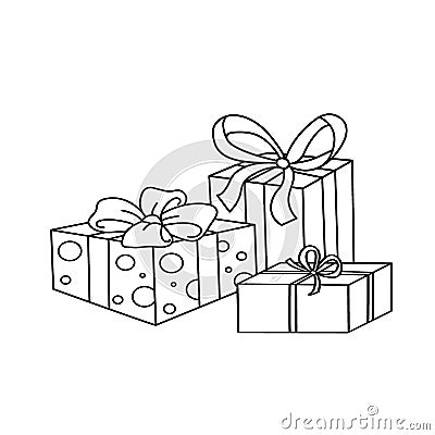 Coloring Page Outline Of cartoon holiday gifts. Vector Illustration