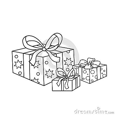 Coloring Page Outline Of cartoon holiday gifts. Coloring book for kids. Vector Illustration