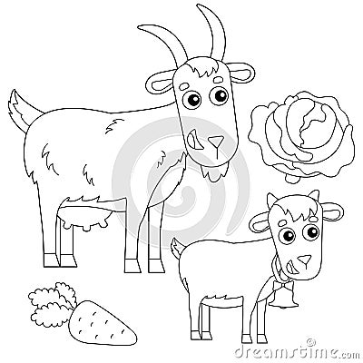 Coloring Page Outline of cartoon nanny goat with kid. Farm animals. Coloring book for kids Vector Illustration