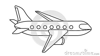 Coloring page outline of cartoon passenger airplane. Vector image on white background. Coloring book of transport for kids Vector Illustration