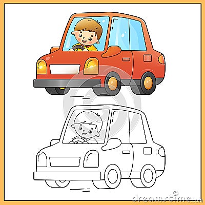 Coloring Page Outline Of cartoon passenger car or machine with driver. Images transport or vehicle for children. Coloring book for Vector Illustration