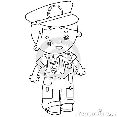 Coloring Page Outline Of cartoon policeman. Profession - police. Coloring book for kids Vector Illustration