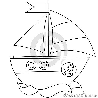 Coloring Page Outline Of cartoon sail ship. Images of transport for children. Vector. Coloring book for kids Vector Illustration