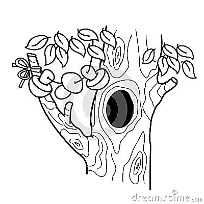Coloring Page Outline Of cartoon tree with a hollow. Home or dwelling for squirrels. Vector Illustration