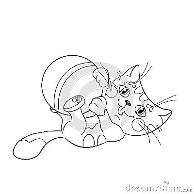Download Coloring Page Outline Of A Fluffy Kitten Playing With Ball ...