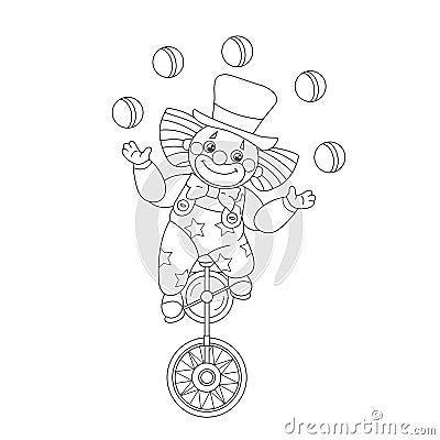 Coloring Page Outline Of A Funny Clown Juggling Balls Stock Vector