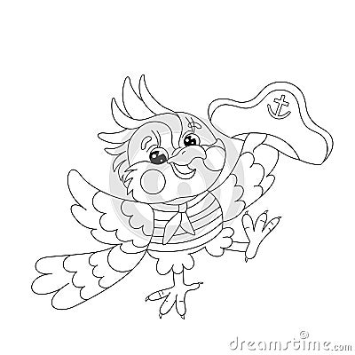 Coloring Page Outline Of joyful parrot sailor Vector Illustration