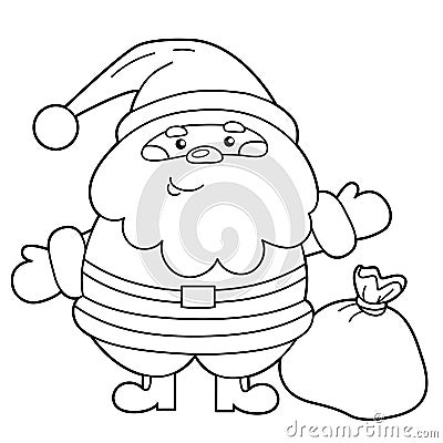 Coloring Page Outline Of Santa Claus with gifts bag. New year. Christmas. Coloring book for kids Vector Illustration