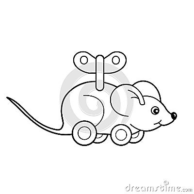 Coloring Page Outline Of toy clockwork mouse. Coloring book for kids Vector Illustration