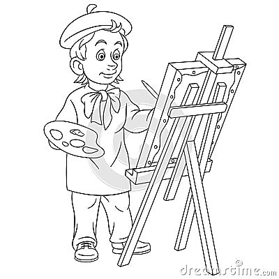 Coloring page with painting artist Vector Illustration