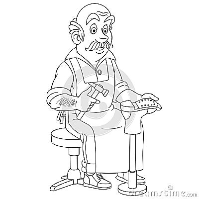 Coloring page with shoemaker cobbler man Vector Illustration