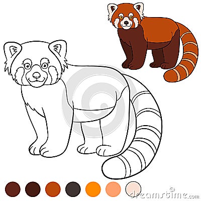 Coloring page: red panda. Little cute red panda smiles Vector Illustration