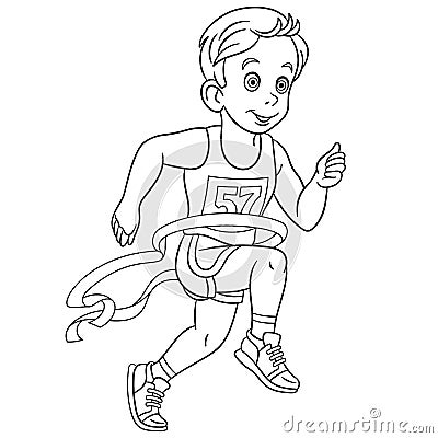 Coloring page with runner run marathon winner Vector Illustration