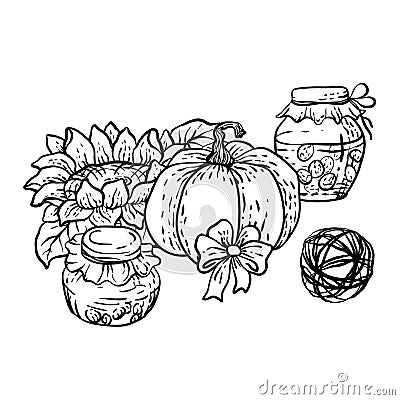 Coloring page in vector with household autumn elements Cartoon Illustration