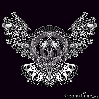 Coloring page, zentangle hand drawing Owl illustration, tribal t Vector Illustration