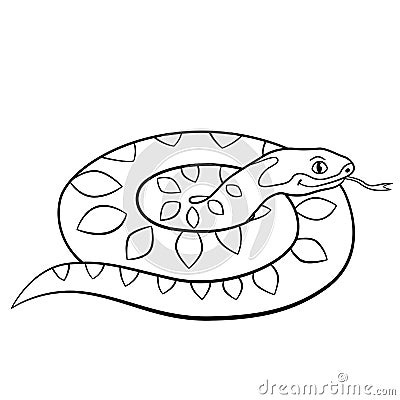 Coloring pages. Little cute snake lies Vector Illustration
