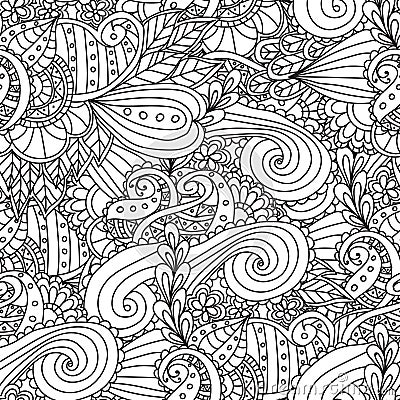 Coloring pages for adults.Decorative hand drawn doodle nature ornamental curl vector sketchy seamless pattern. Vector Illustration