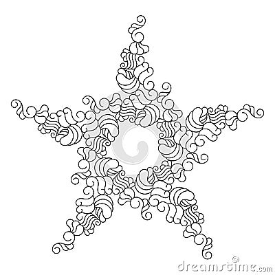 Coloring pages for adults. Mandala, abstract five-pointed star in black, isolated on a white background Vector Illustration