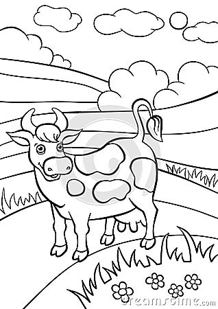 Coloring pages. Animals. Cute cow. Vector Illustration