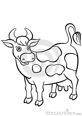Coloring pages. Animals. Cute cow. Vector Illustration