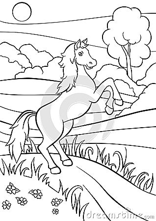 Coloring pages. Animals. Cute horse. Vector Illustration