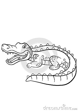 Coloring pages. Animals. Little cute alligator. Vector Illustration