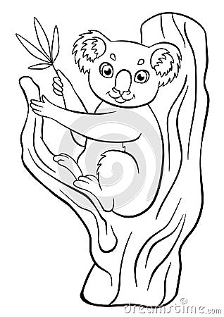 Coloring pages. Animals. Little cute koala. Vector Illustration