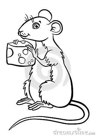 Coloring pages. Animals. Little cute mouse. Vector Illustration